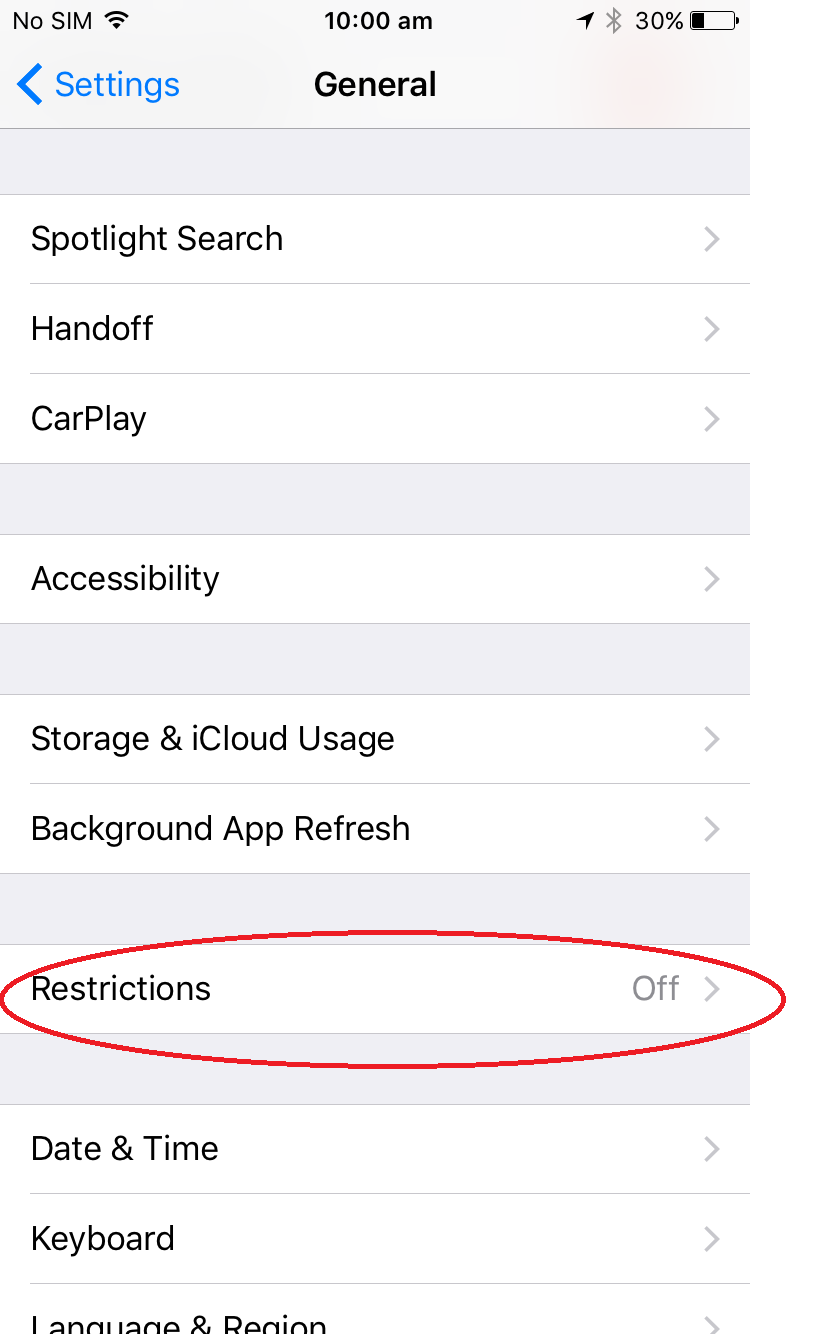 restrictions ios